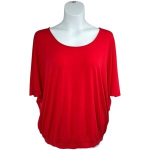 Lane Bryant 14/16 Red Dolman Sleeve Bubble Hem Top Stretch Plus NWOT